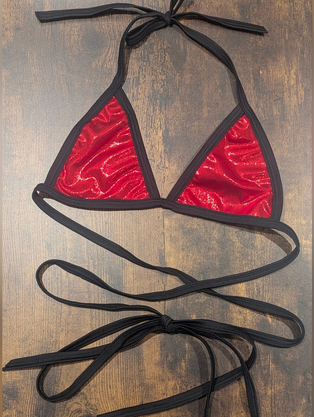 Rave With Mi Gente - Red Metallic Liquid Shimmer Wrap Bikini Top